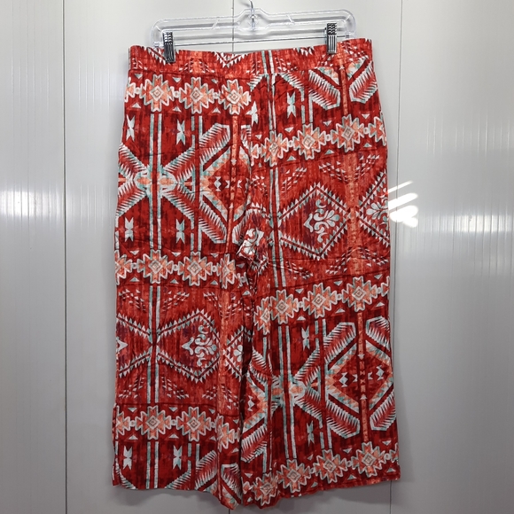 Cato Women's Orange Square Pants Capri Pants Elastic Waist Size L - Picture 6 of 13